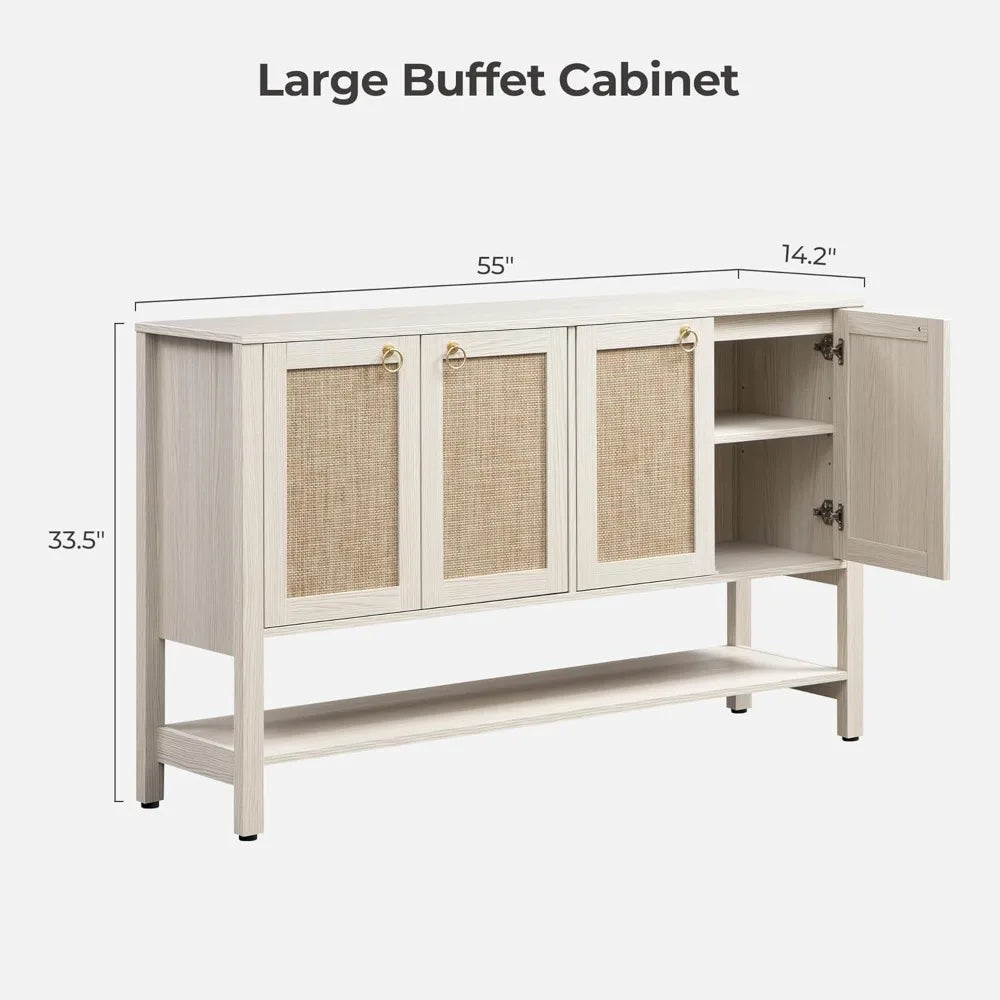 Rattan Sideboard Buffet Cabinet Large Storage Boho Credenza