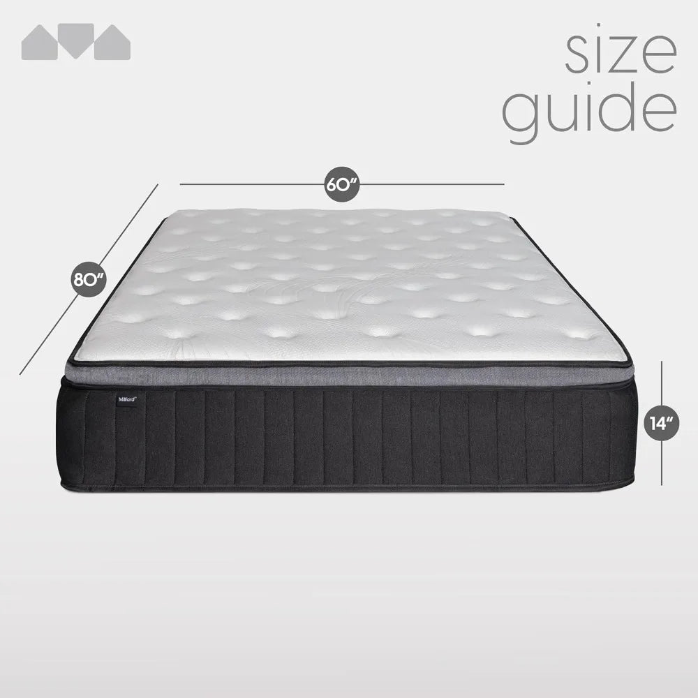 Ljustra 14 Inch Queen Hybrid Mattress Memory Foam Pillow Top Medium Firm