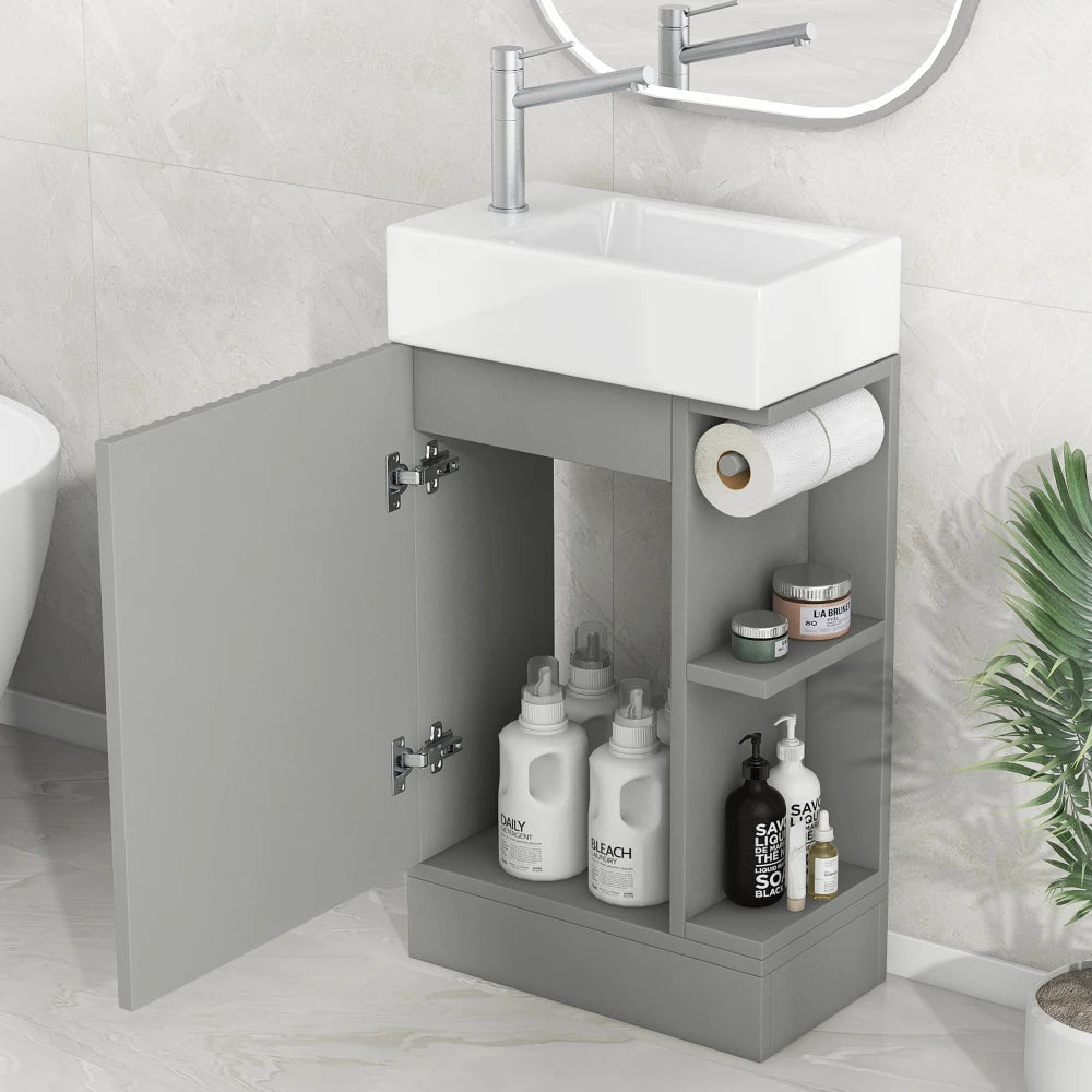 18.6 Inch Bathroom Vanity with Sink and Two-Tier Shelf Left Right Orientation