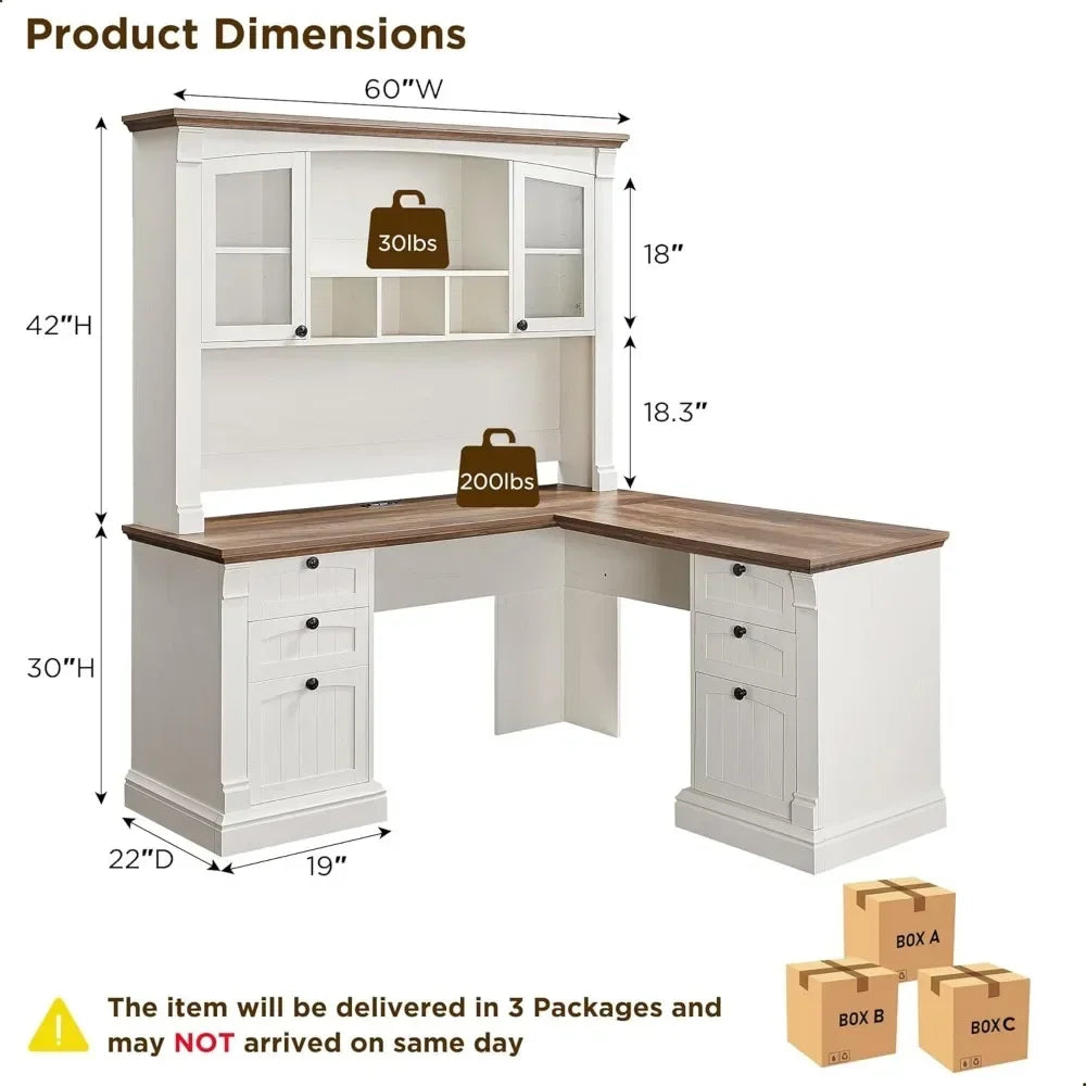 60 Inch Executive Desk with Drawers Charging Station and Keyboard Tray
