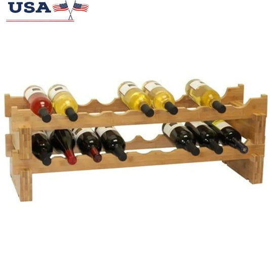 Stackable Bamboo Wine Rack 18 Bottle Capacity Easy Assembly Durable Storage