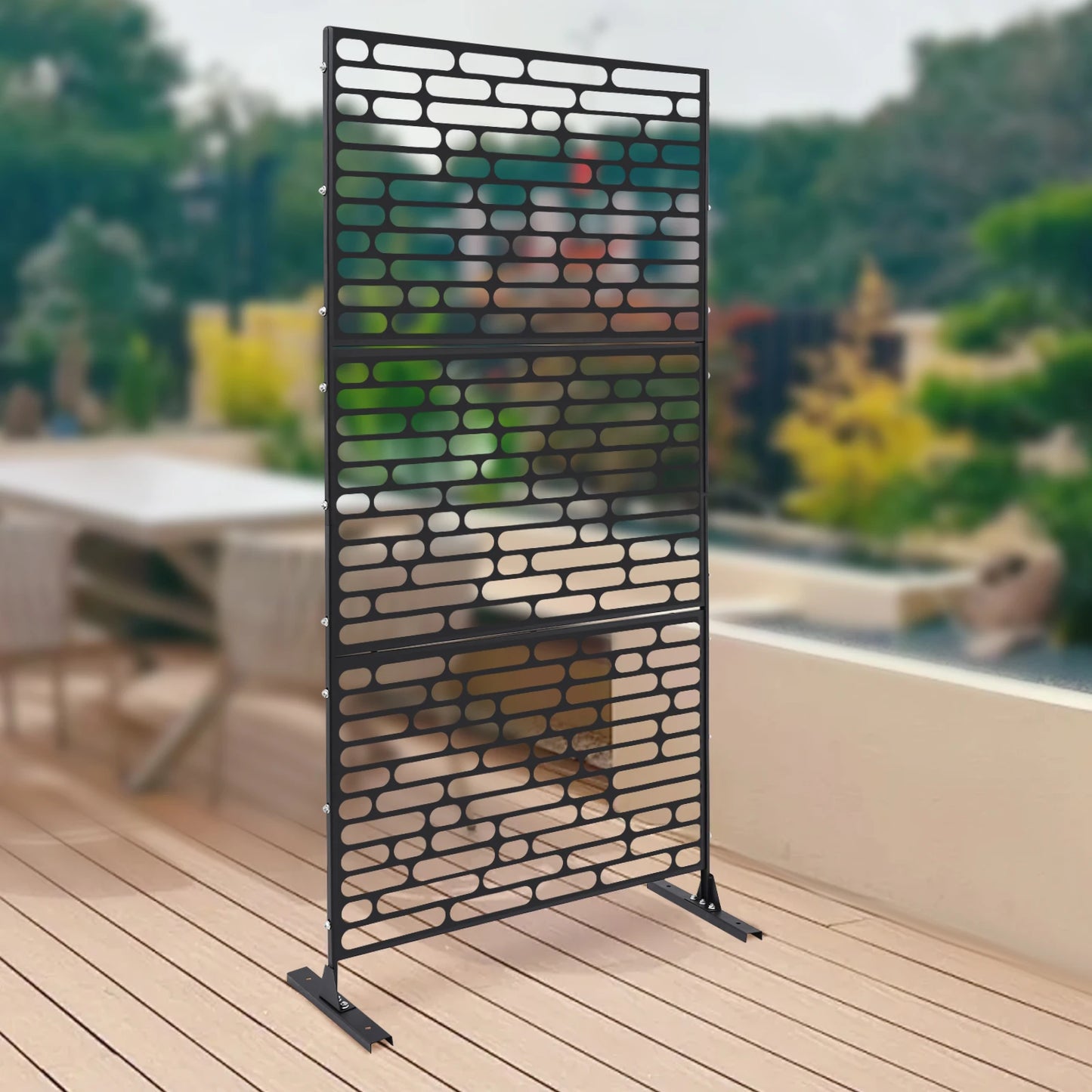 3-Panel Privacy Screen Freestanding Steel Fence Indoor Outdoor Decor