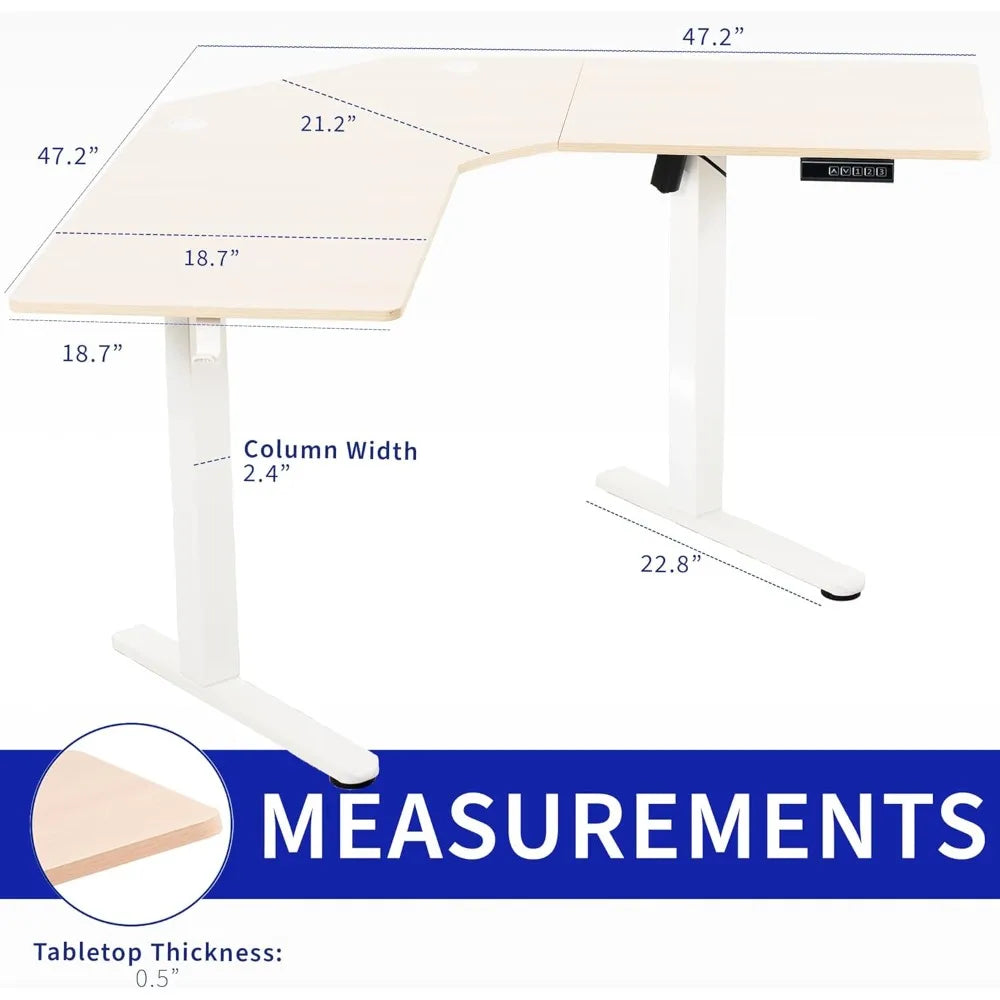 Electric L-Shaped Standing Desk with Memory Height Adjustment 47in