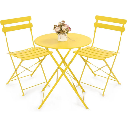 Outdoor 3 Piece Patio Bistro Set Folding Table Chairs Space Saving