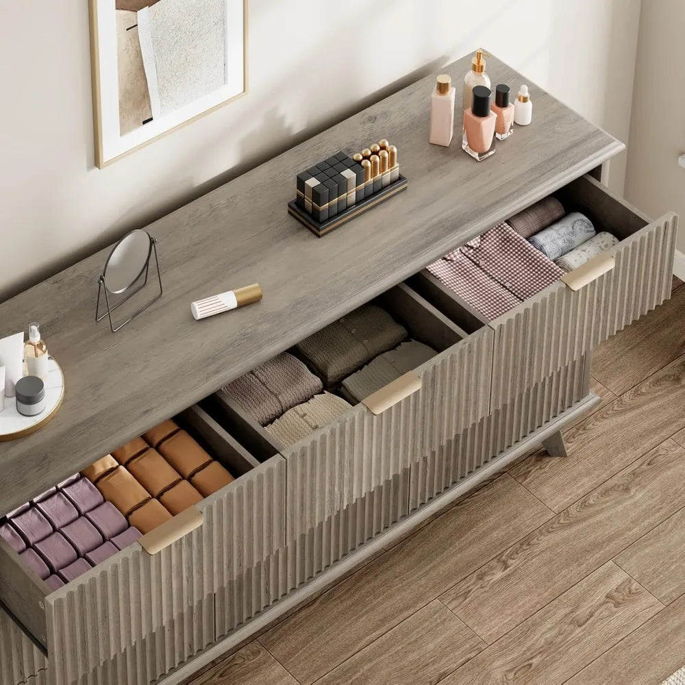 Fluted 9 Drawer Dresser Modern Chest of Drawers Storage Organizer