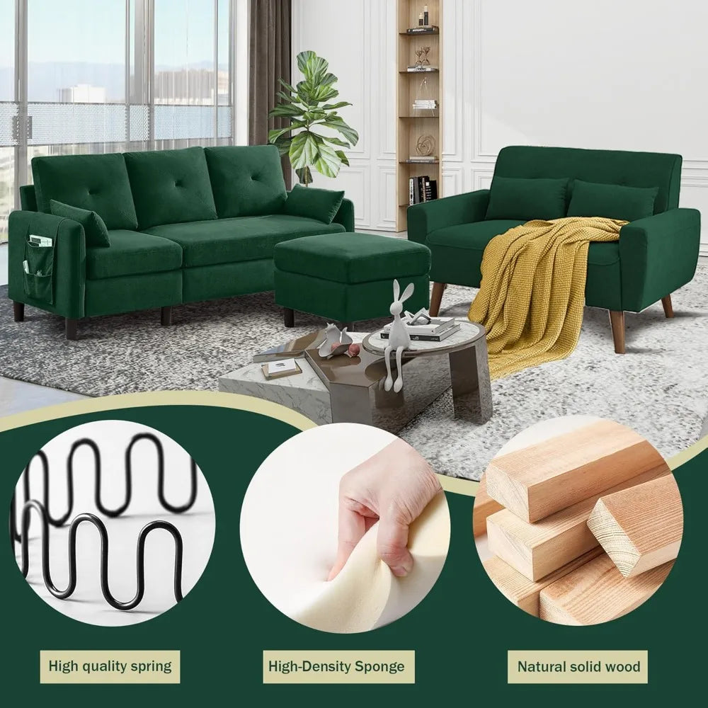 Modern 2 Piece Sofa Set L Shaped Sectional Couch Loveseat