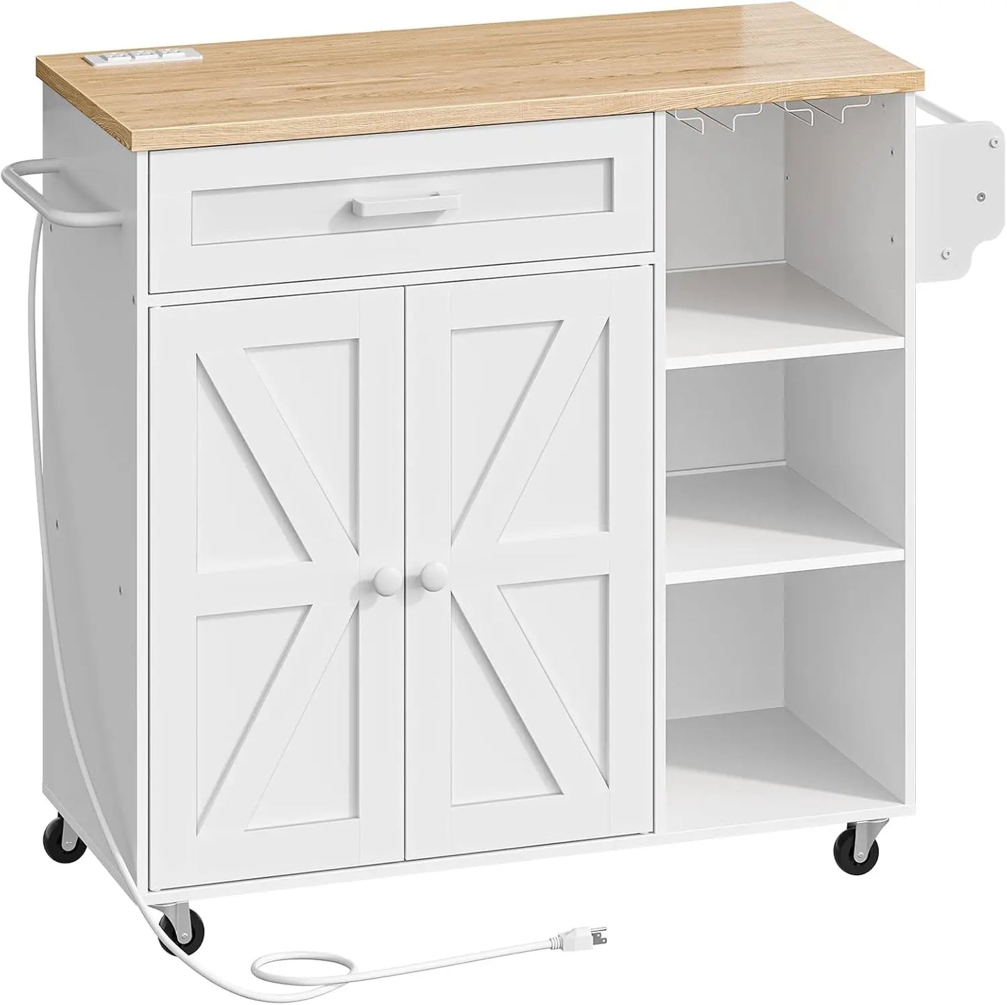 Kitchen Island Trolley Storage Cart with Power Outlet Spice Rack