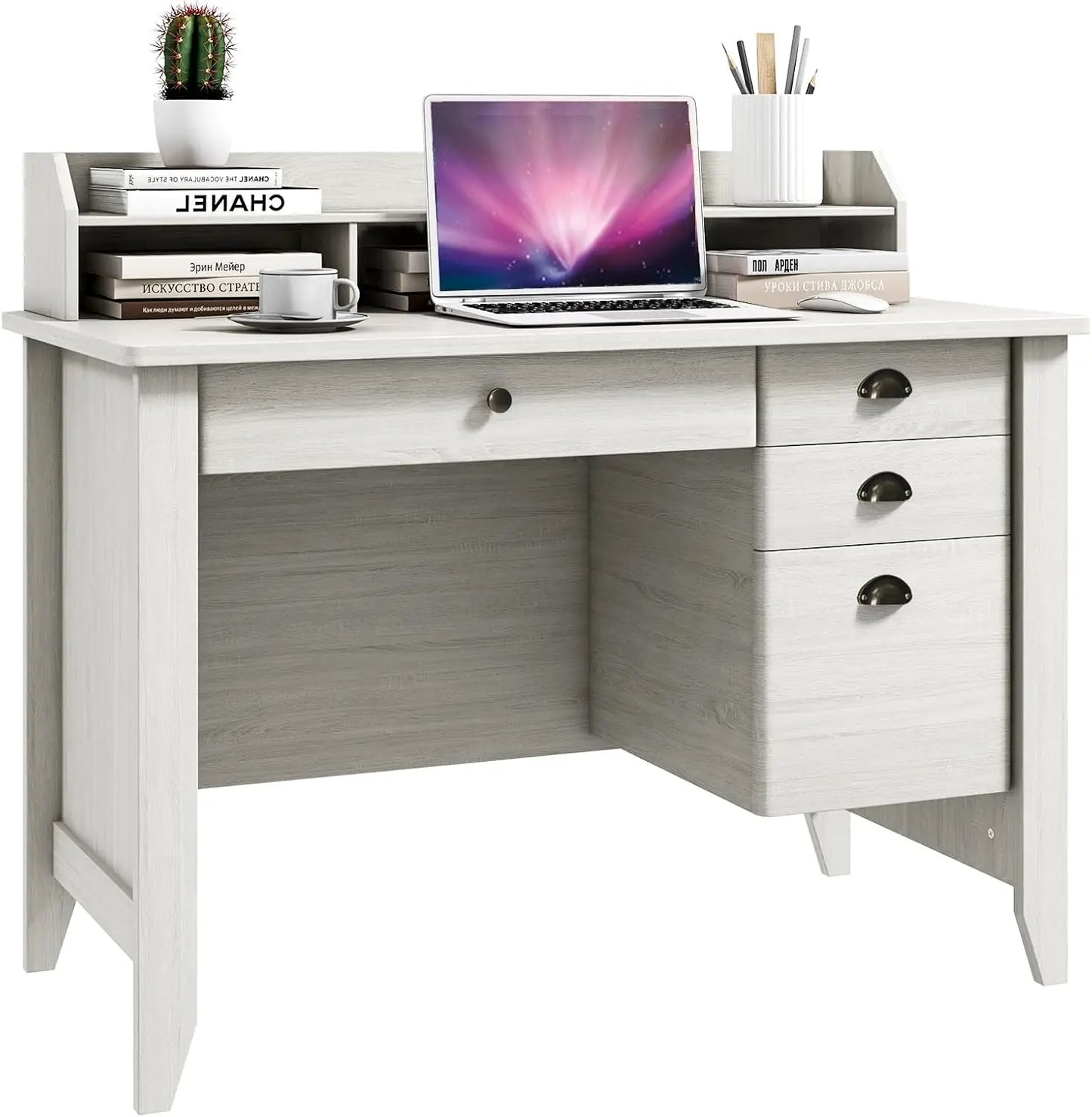 Computer Desk with 4 Storage Drawers and Hutch Vintage Home Office Desk