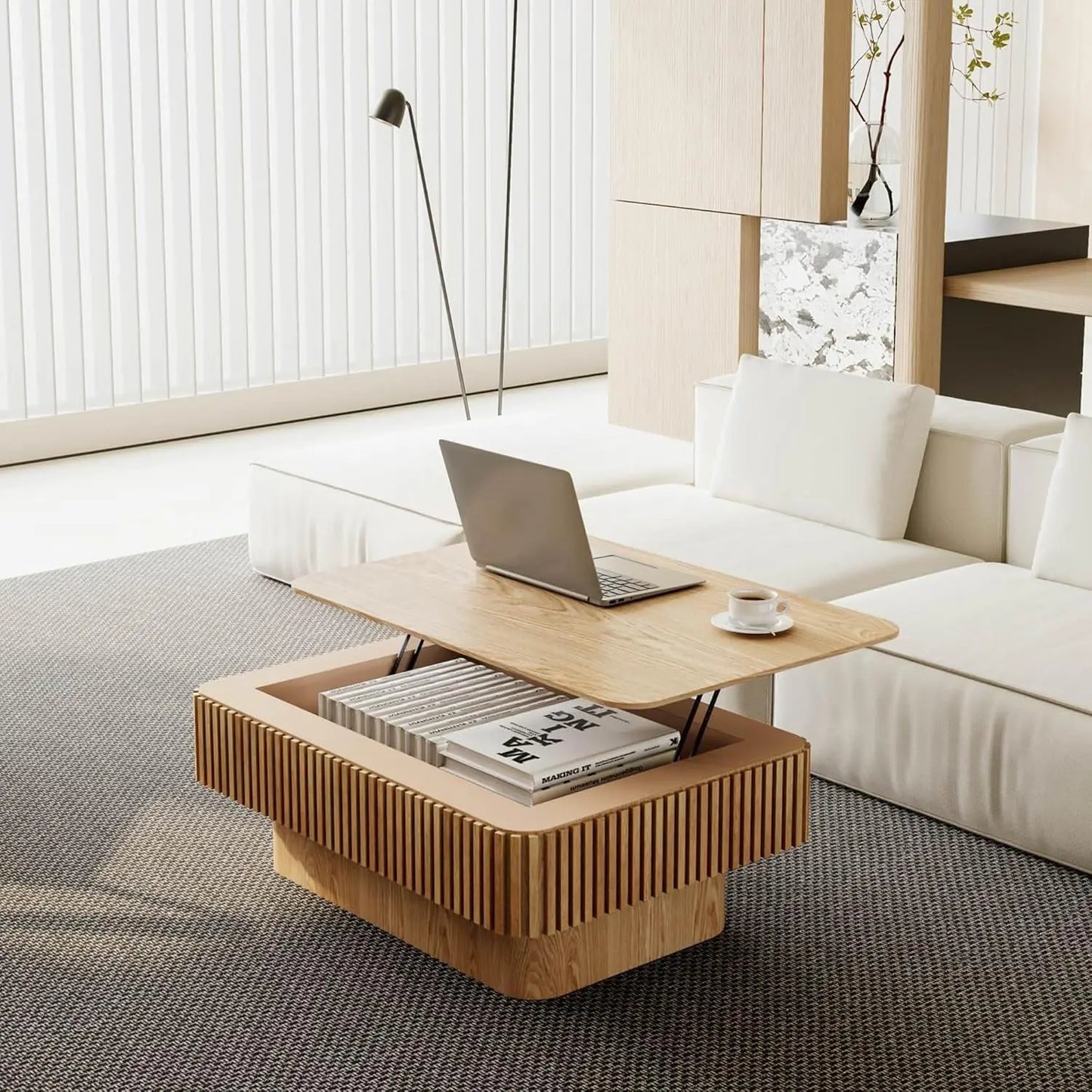 Modern Lift Top Coffee Table with Hidden Storage Oval Design 47.2"