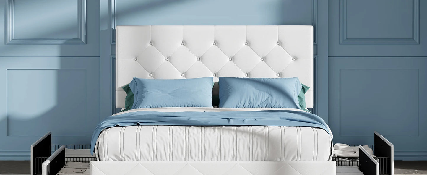 Ljustra Platform Storage Bed Frame 4 Drawers Adjustable Headboard Modern