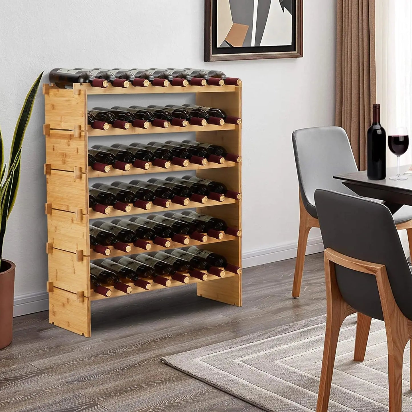Bamboo Stackable Wine Rack Modular Freestanding Storage Shelf