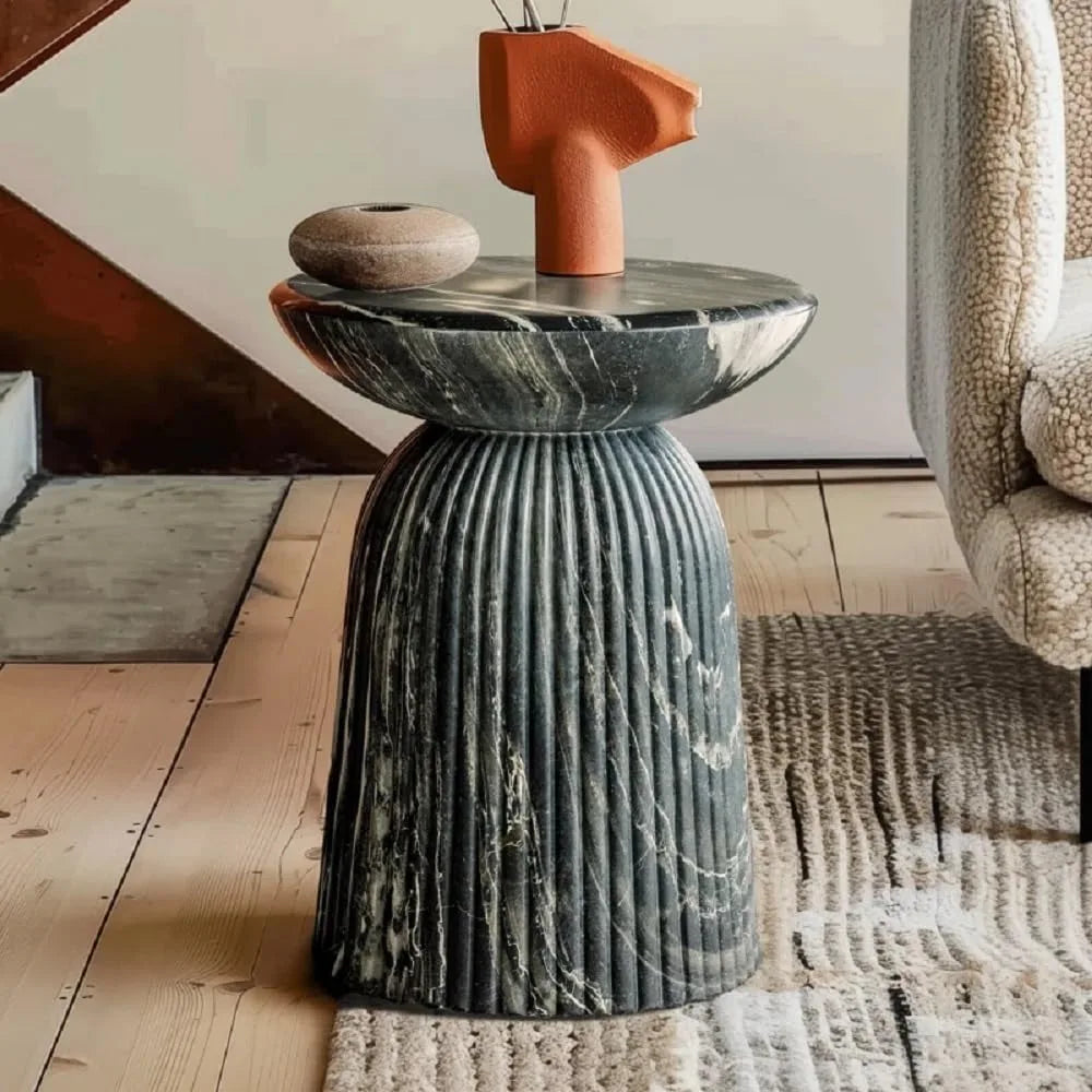 Maddox Side Table Gray Faux Marble Round Accent Table Roman Design