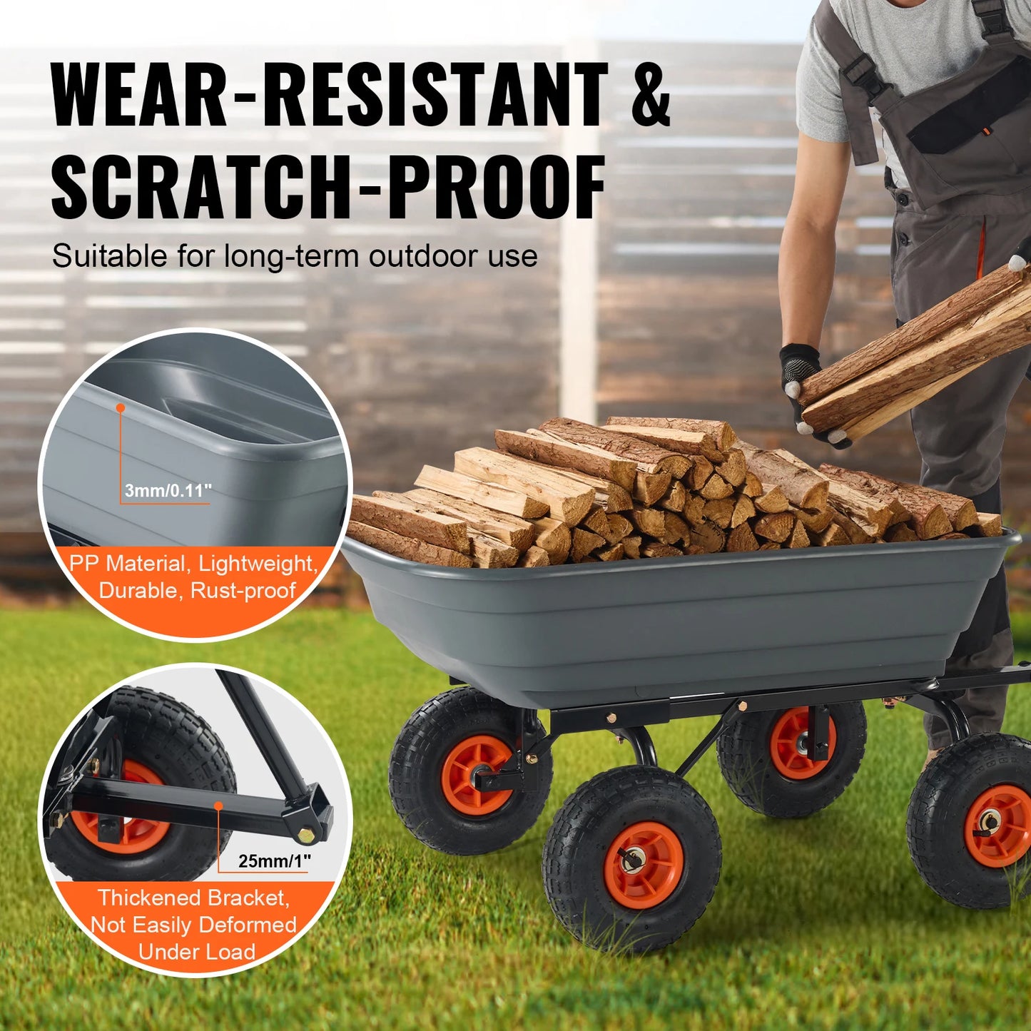 Ljustra Poly Garden Dump Cart Heavy Duty Easy Assembly Steel Wagon