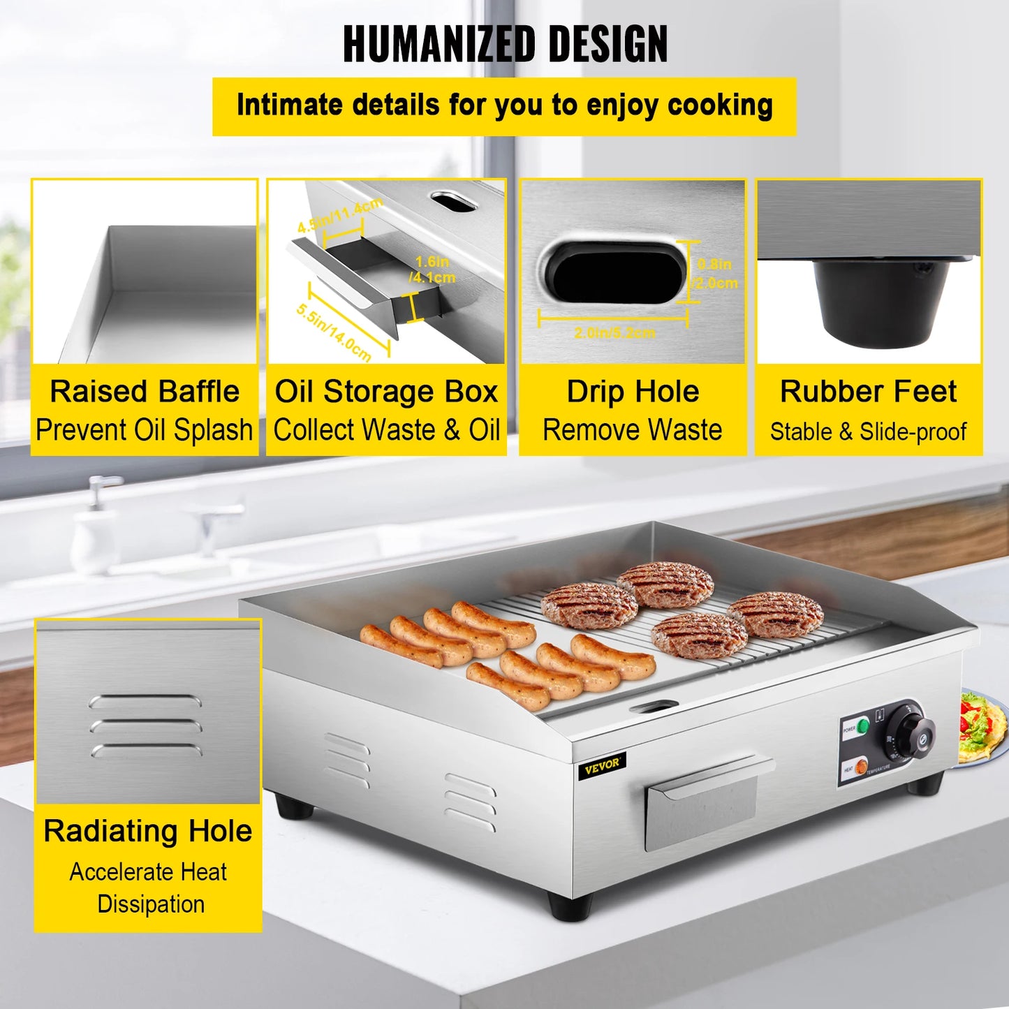 Ljustra Electric Griddle 14"-22" Teppanyaki Grill 1600W-3200W Stainless Steel