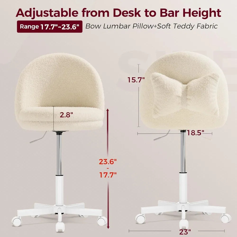 Ljustra Velvet Tall Office Chair with Wheels Ergonomic Adjustable Vanity Chair