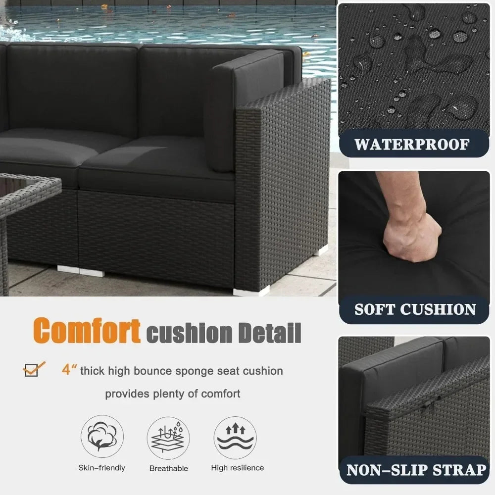 Patio Furniture Set with Fire Pit 8 Pieces Outdoor Wicker Sofa Set