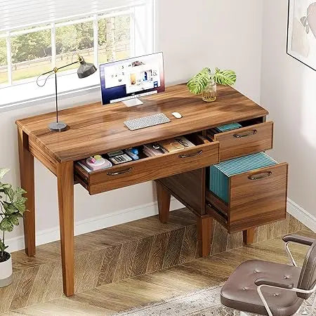 47 Inch Wood Computer Desk with 3 Drawers Farmhouse Office Writing Table