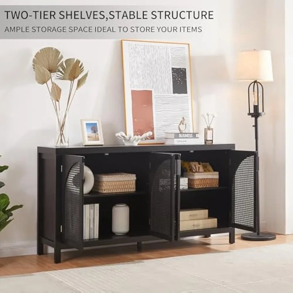 Buffet Sideboard Cabinet Storage Adjustable Shelves Rattan Doors
