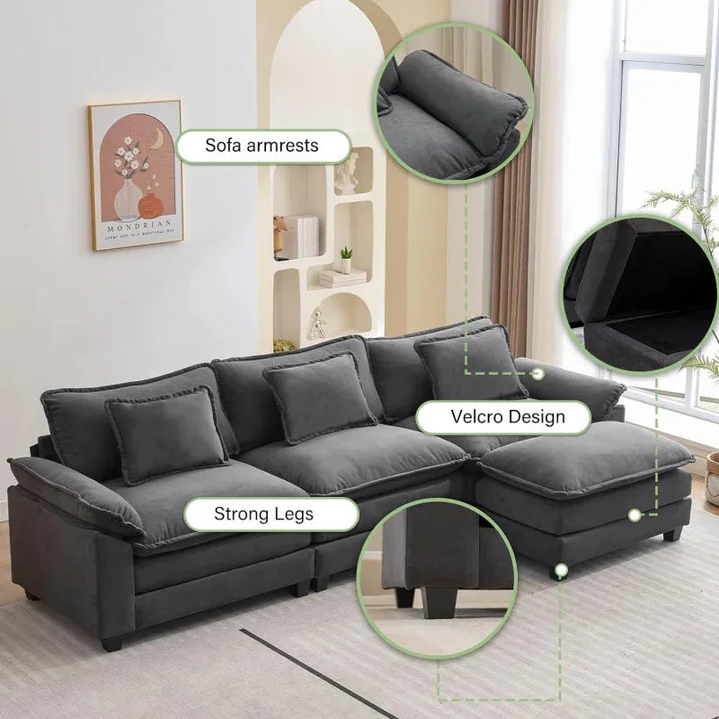 Ljustra Comfy Cloud Sectional Sofa with Pillows for Living Room