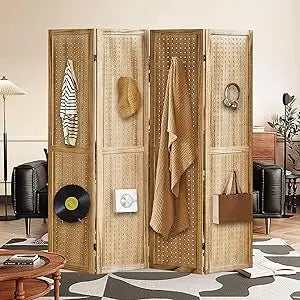 4 Panel Room Divider Folding Privacy Screen Pegboard Display Board