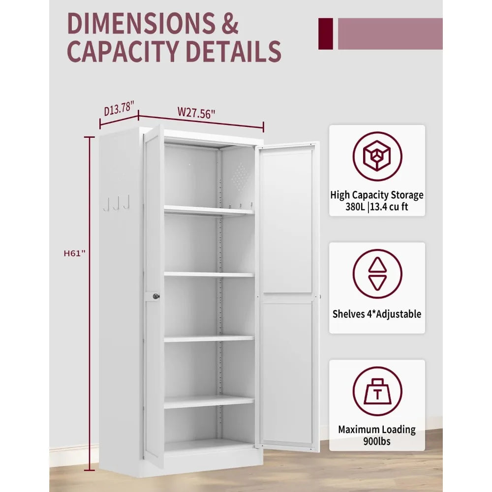Kitchen Pantry Storage Cabinet 61 Inch with Adjustable Shelves 2 Doors