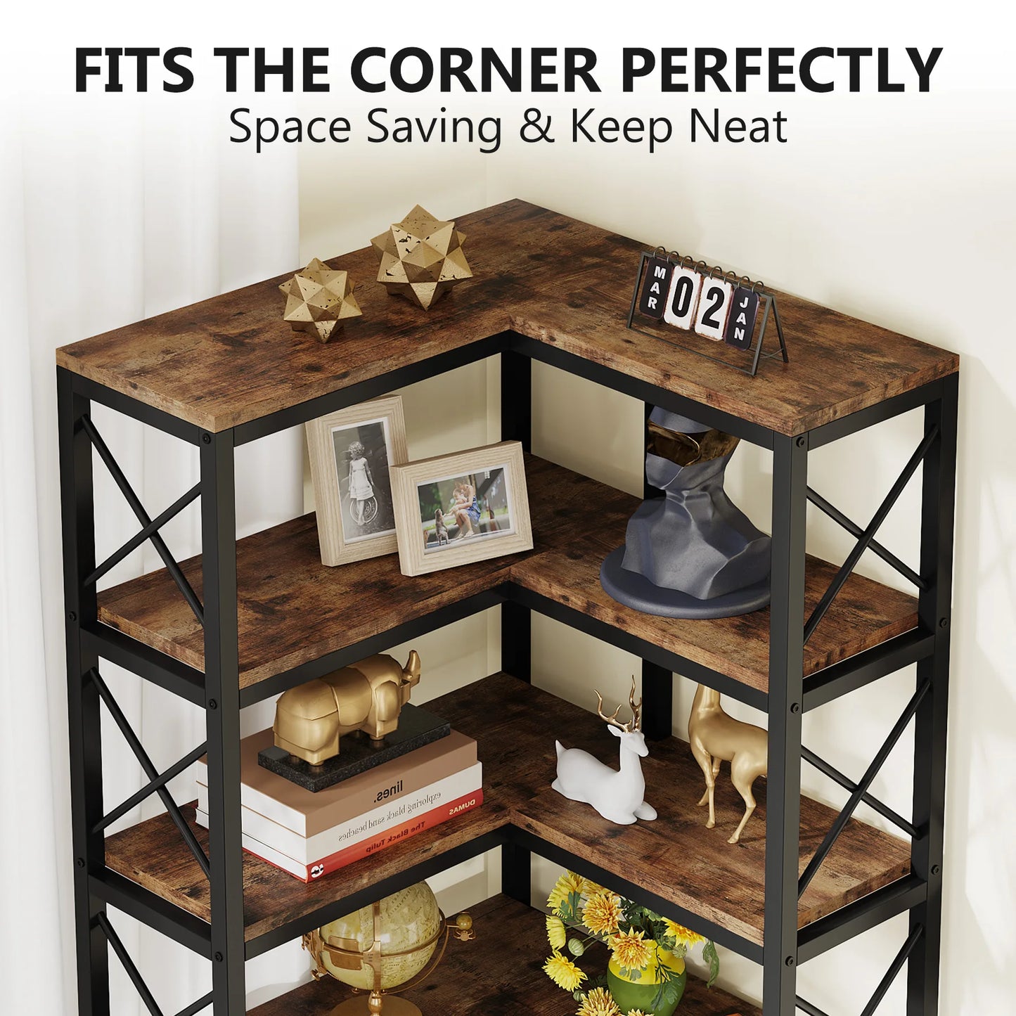 Ljustra 7-Shelf Corner Bookshelf Modern Corner Bookcase Storage Rack
