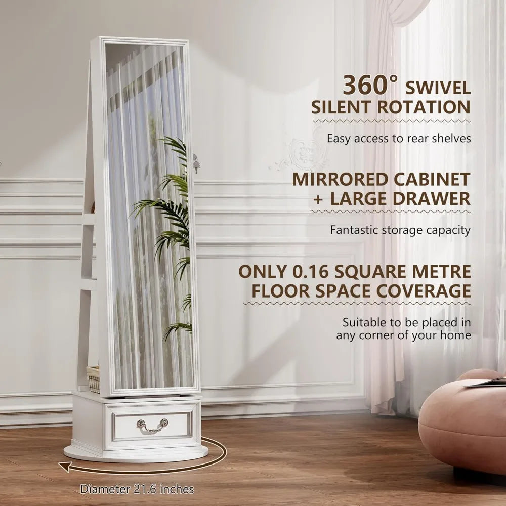 Ljustra 360° Swivel Jewelry Armoire Full Length Mirror Storage Cabinet