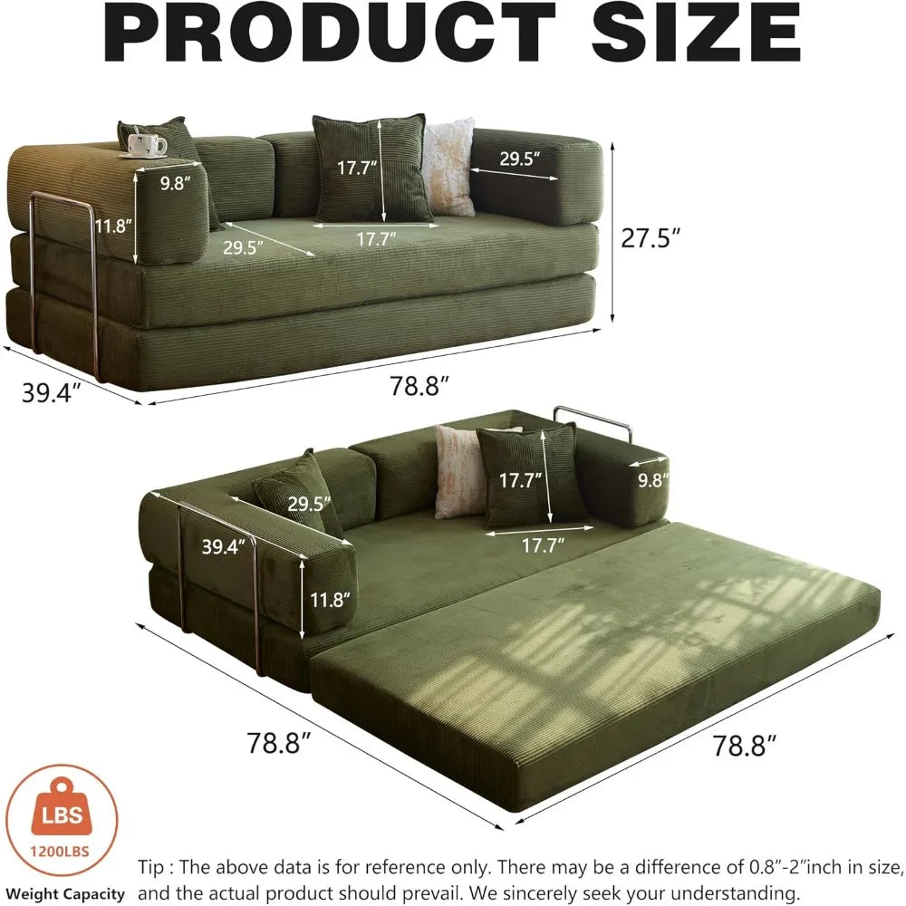 Ljustra 78.8" Modular Convertible Sofa Bed Floor Couch Armrests