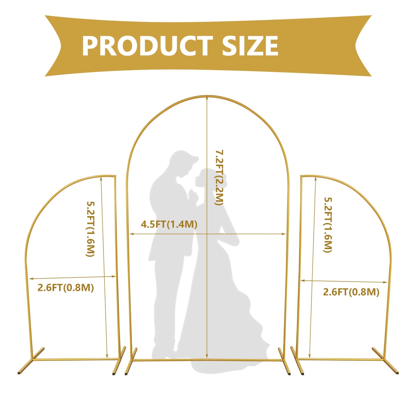 Golden Wedding Arch Metal Frame Party Background Decor for Events