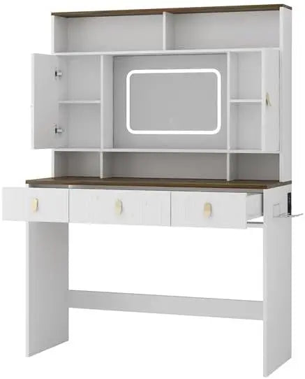 Large Modern Dressing Table Set with Lighted Mirror and Makeup Drawer