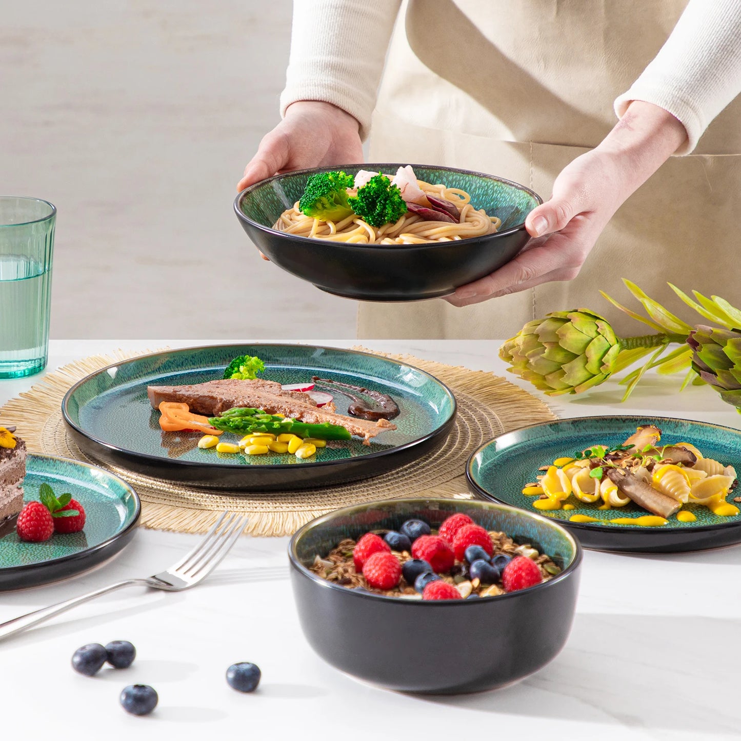 Ljustra 24 Piece Dinnerware Set for 6 Eco-Friendly Ceramic Dishes