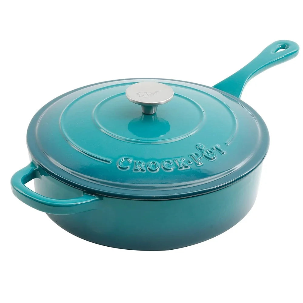 Enameled Cast Iron Skillet with Lid Nonstick Heavy Duty Cooking Pan