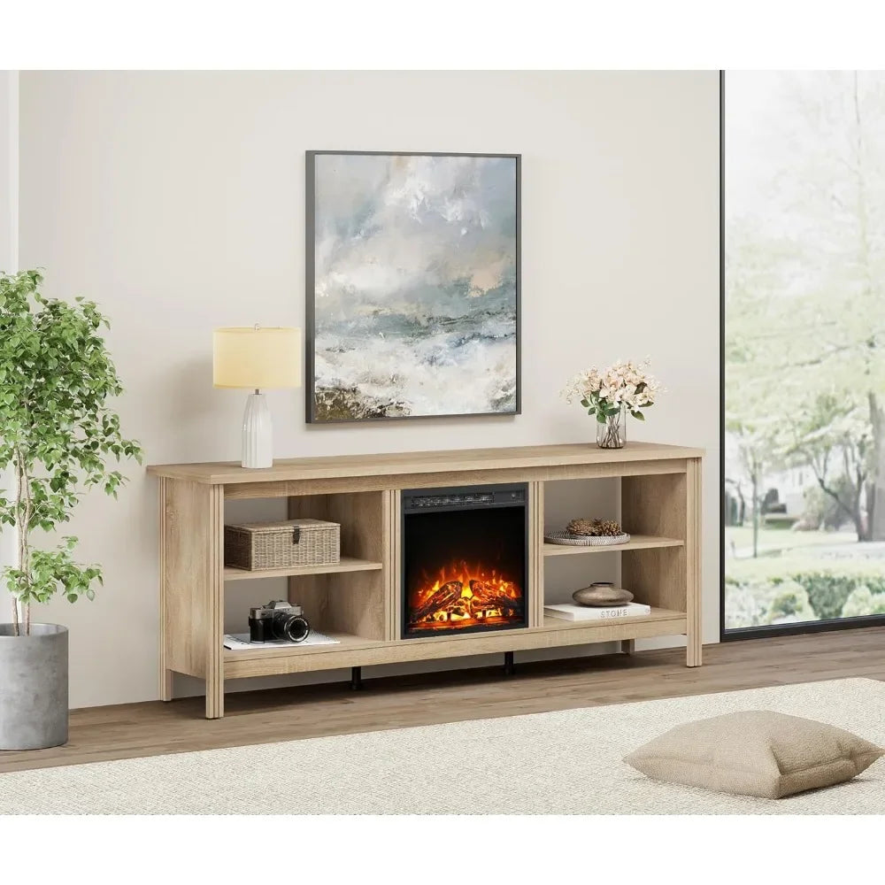 Electric Fireplace TV Stand for 75 Inch TV Modern Oak Console