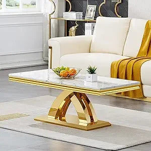 Modern Faux Marble Coffee Table Rectangular Living Room Center Table