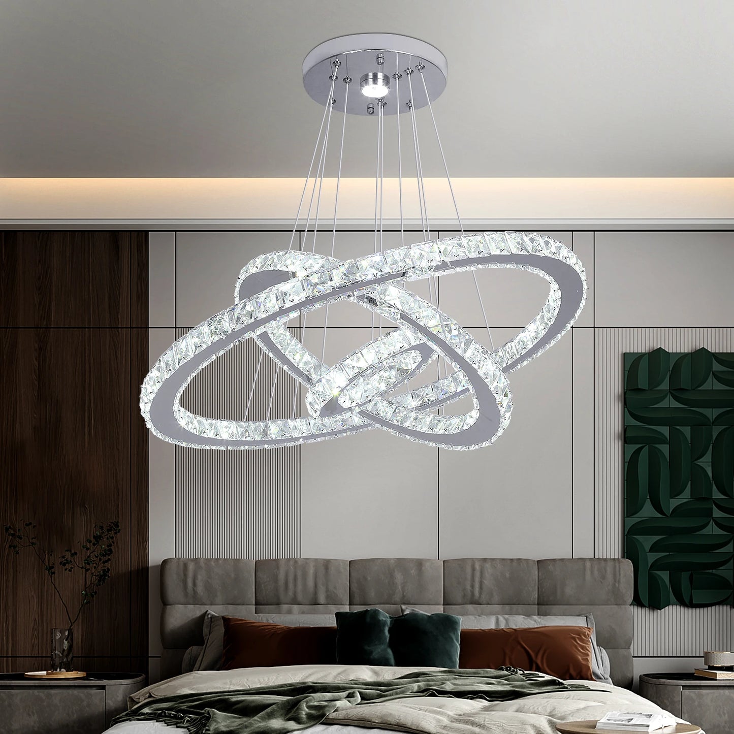 Modern Crystal Chandelier Pendant Light Dimmable LED with Remote Control