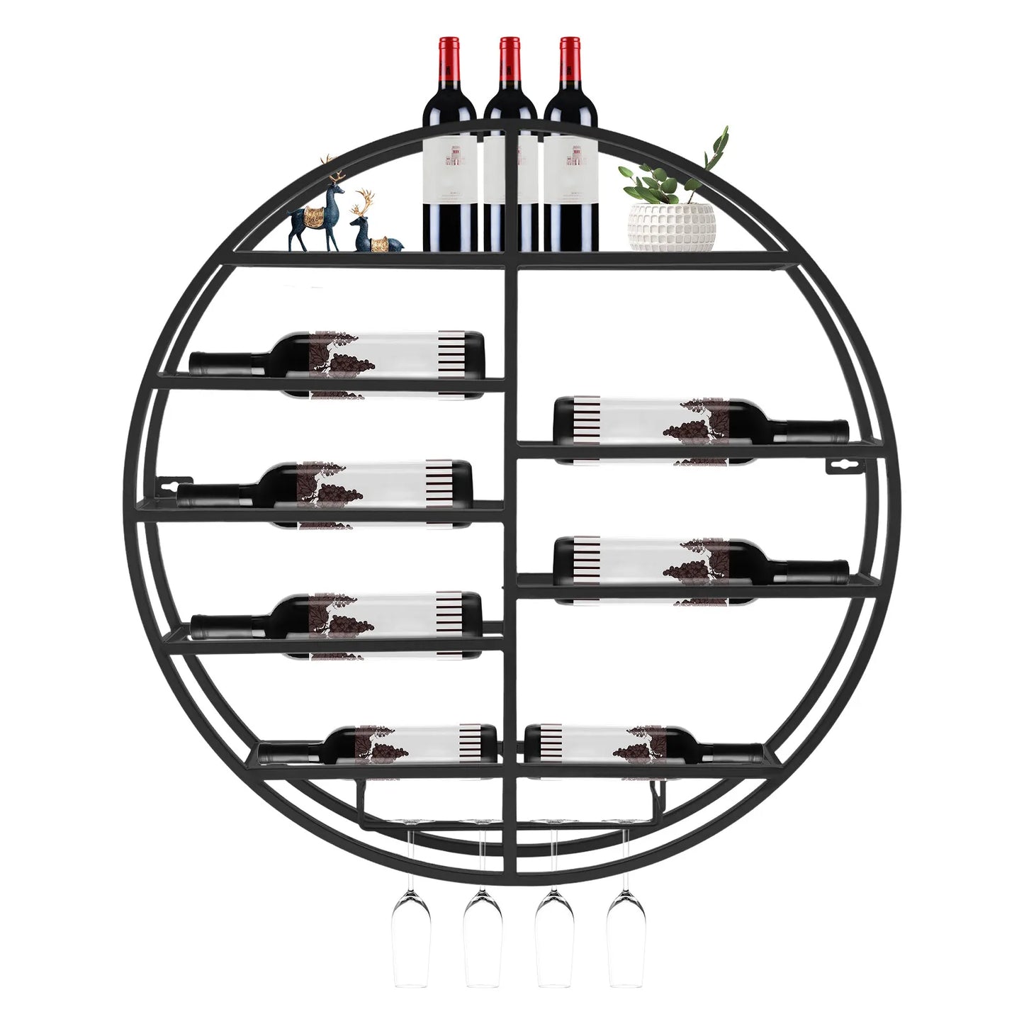 Wall-mounted Round Wine Rack Large Capacity for Home and Pub Storage
