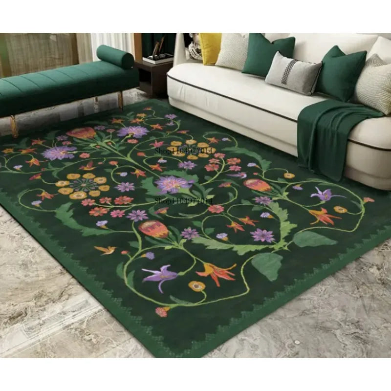 Indoor Non-Slip Area Rug with Colorful Floral Design for Living Room