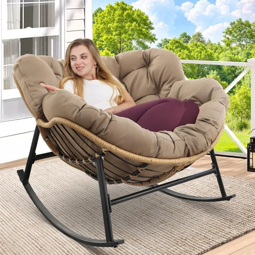 Rocking Egg Chair Indoor Outdoor Oversized Lounge Wicker Papasan Rocker