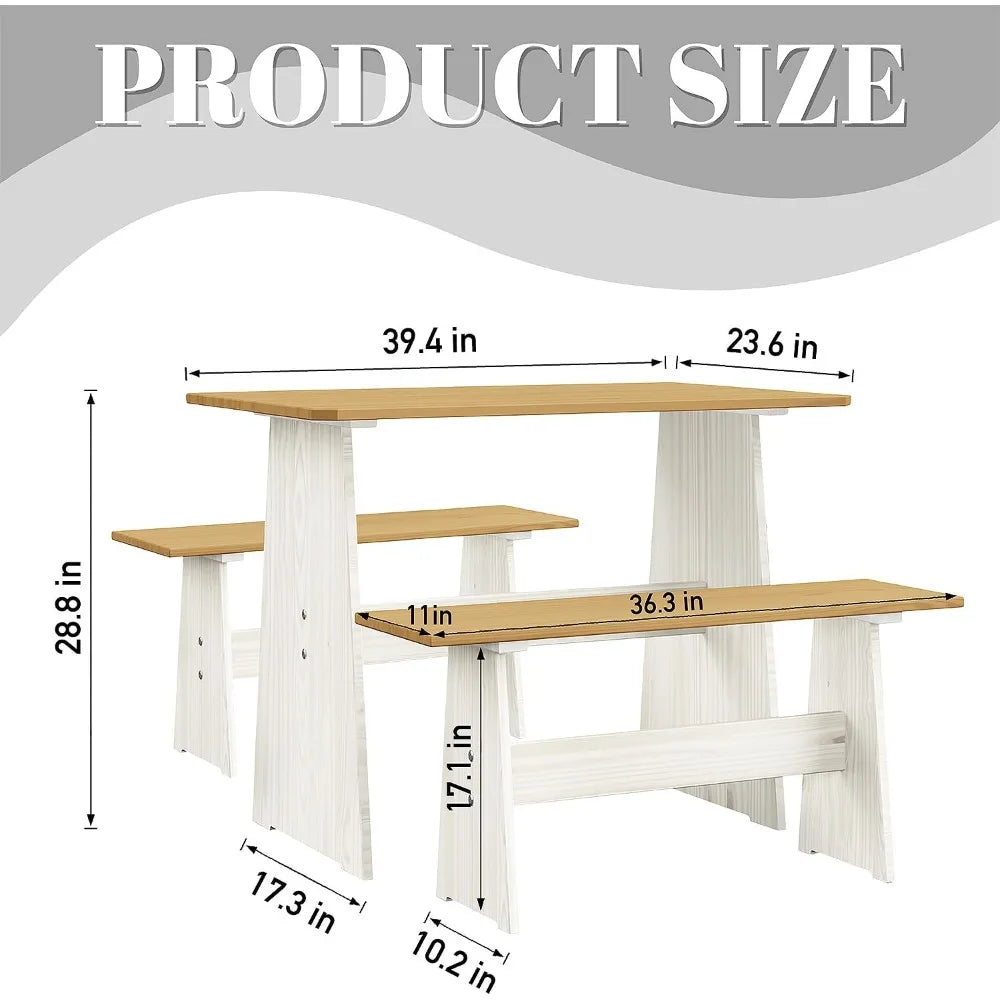 Ljustra Chapman 3 Piece Casual Dining Set Kitchen Table with Benches