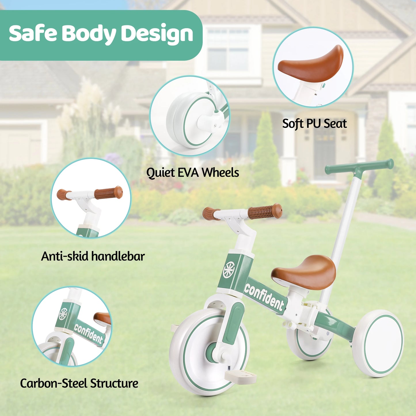 Baby Balance Bike Toddler Trike with Parent Steering Push Handle