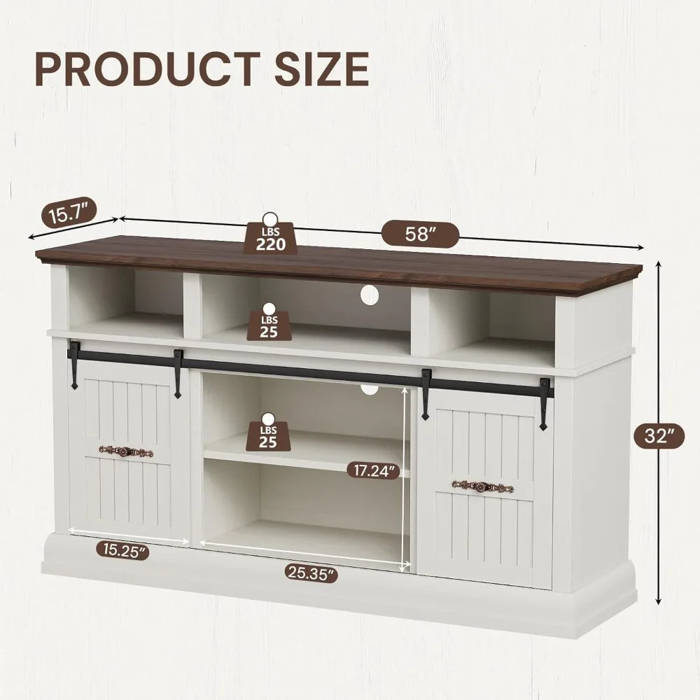 Sideboard Buffet Cabinet 58" Sliding Barn Doors LED Lights Farmhouse Decor