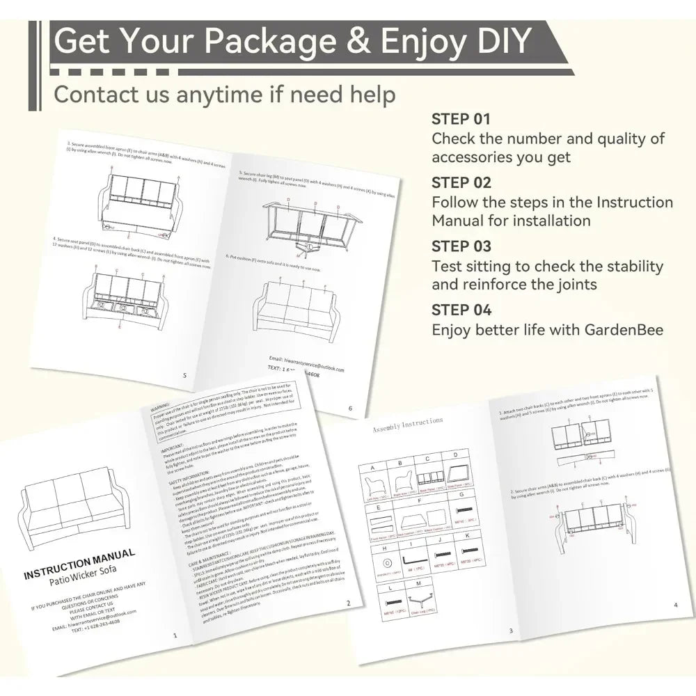 Ljustra Outdoor Wicker Patio Sofa 3-Seat with Comfortable Cushions