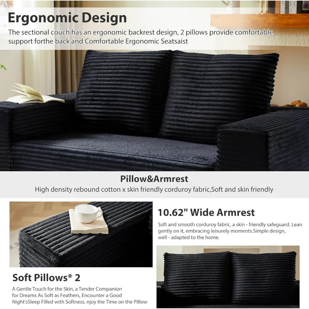 63" Loveseat Sofa Corduroy Sponge Double Sofas Cloud Couch with Pillows