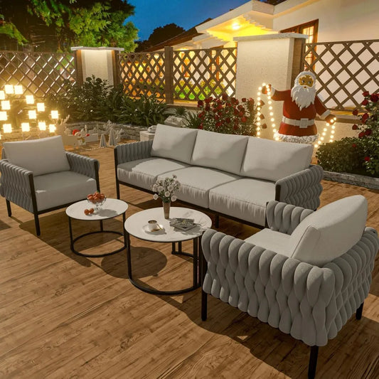 5-Piece Modern Metal Patio Furniture Set Deep-Seat Sofa with Cushions
