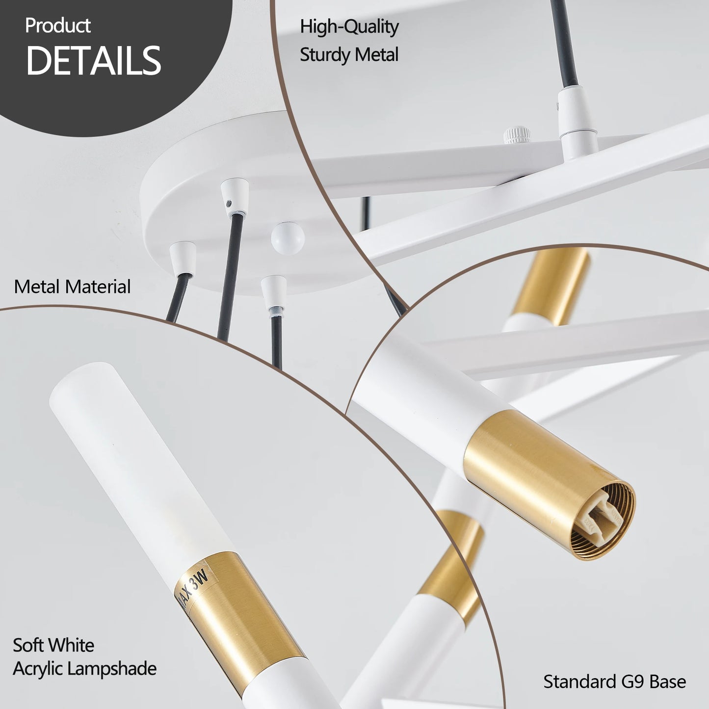 Modern Chandelier Light Branch Design Frosted Tubes Adjustable Pendant