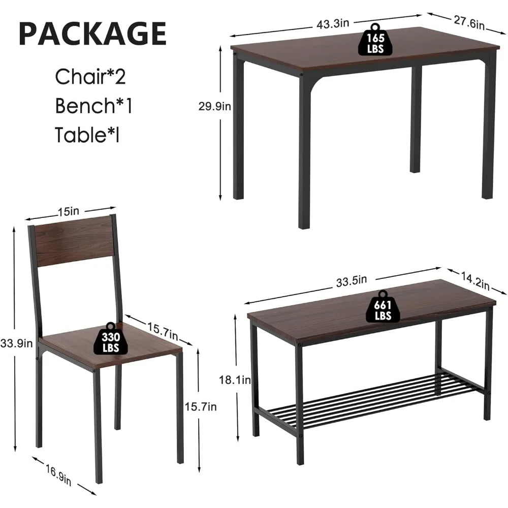 Modern 4-Piece Dining Table Set with Bench and Chairs for Kitchen