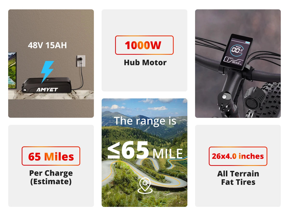 Ljustra AMYET EB26 Electric Bike 1000W 48V Fat Tire Mountain Ebike