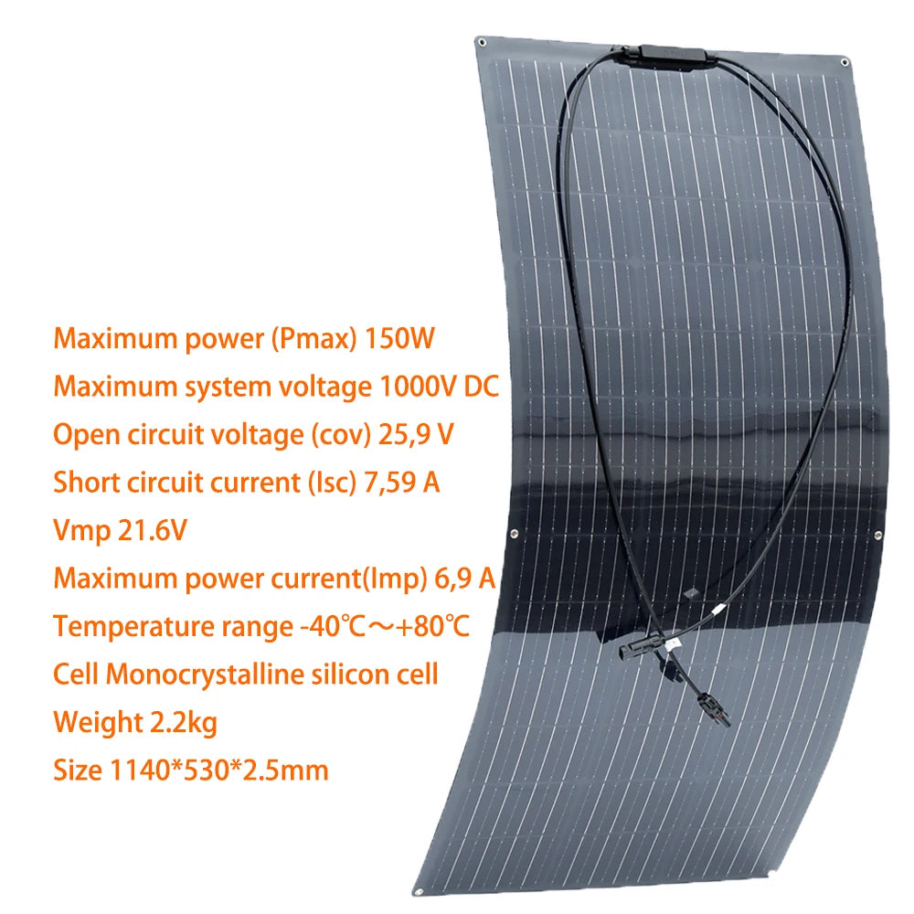 Ljustra Flexible Solar Panel 100W 150W 200W 300W for Camping Home Car