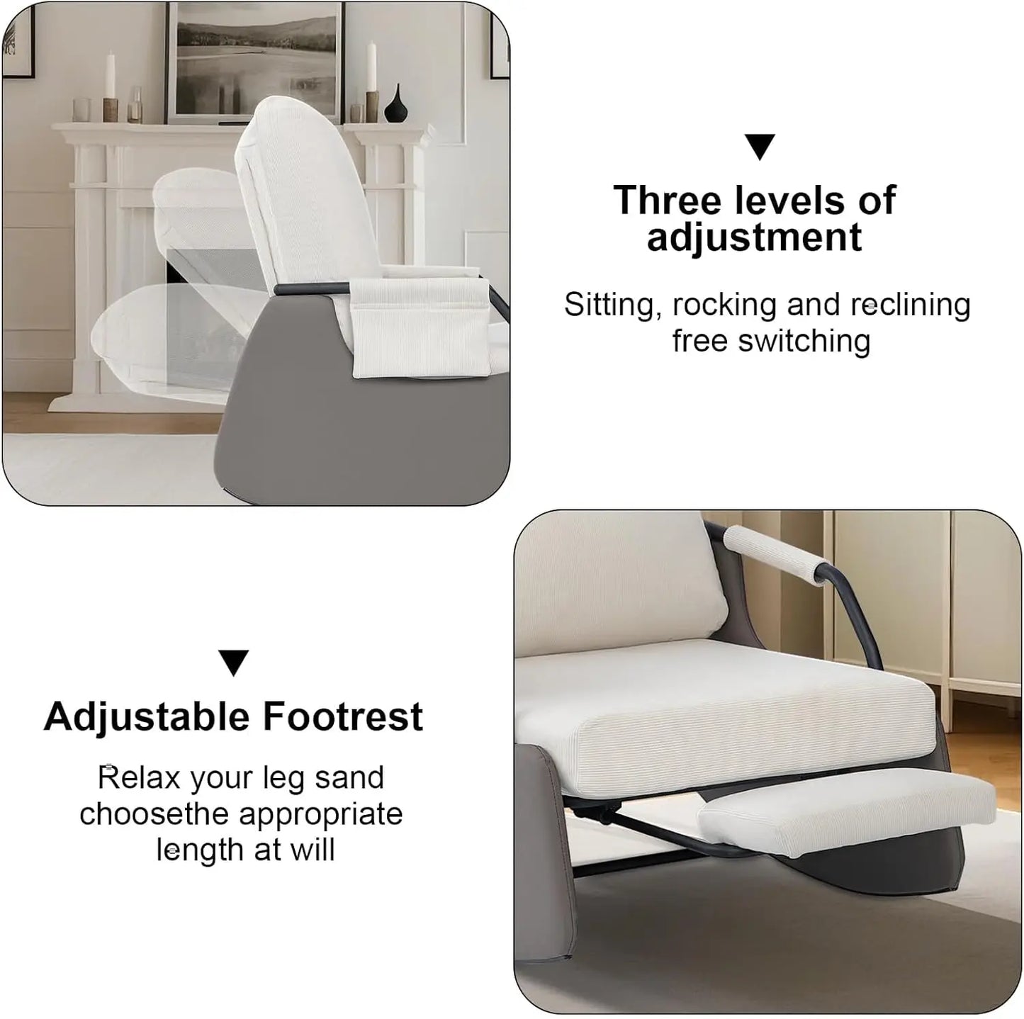 Ljustra Rocking Recliner Chair Modern Sofa Upholstered Glider 3 Levels