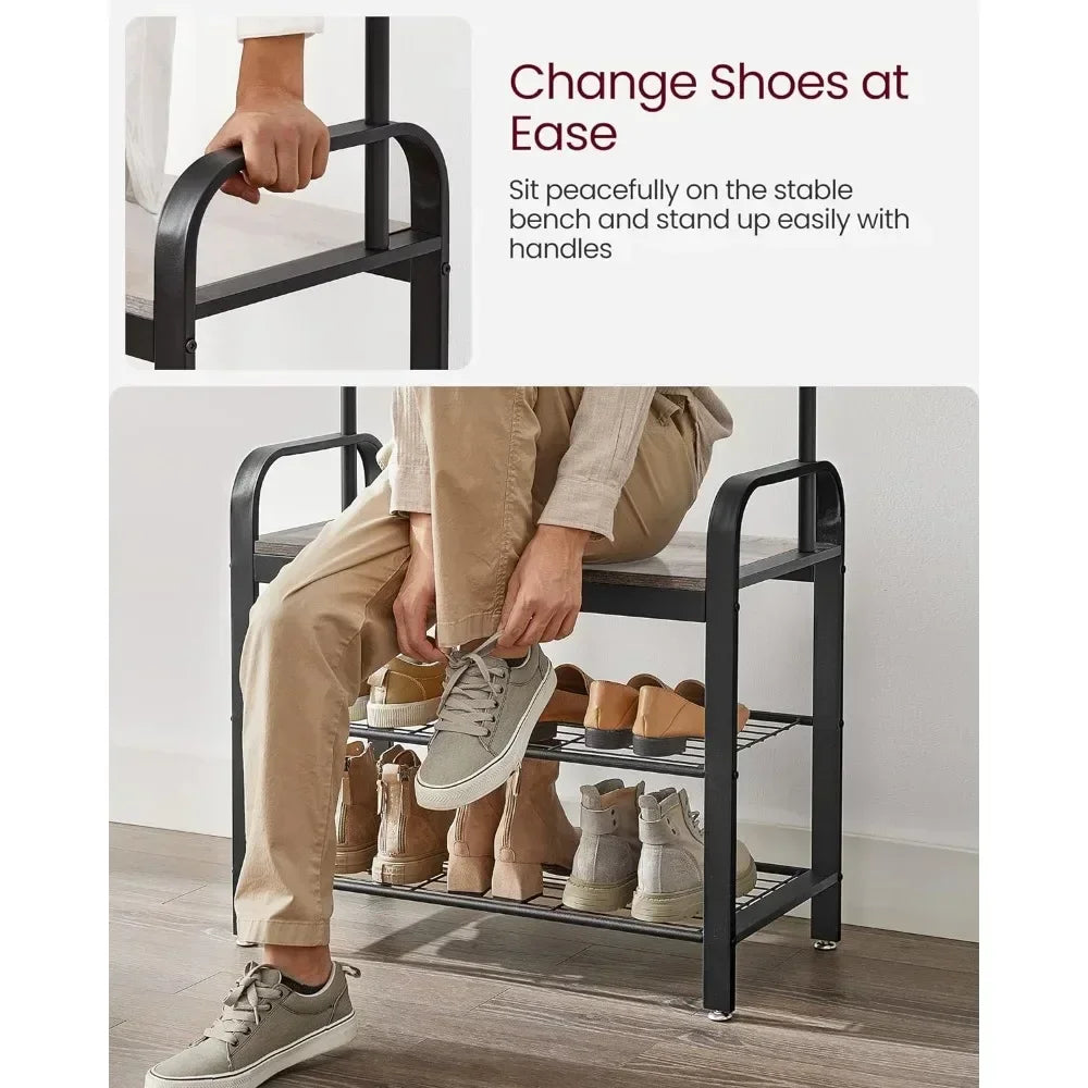 4-in-1 Coat Hanger Entryway Bench with Hooks and Storage Organizer